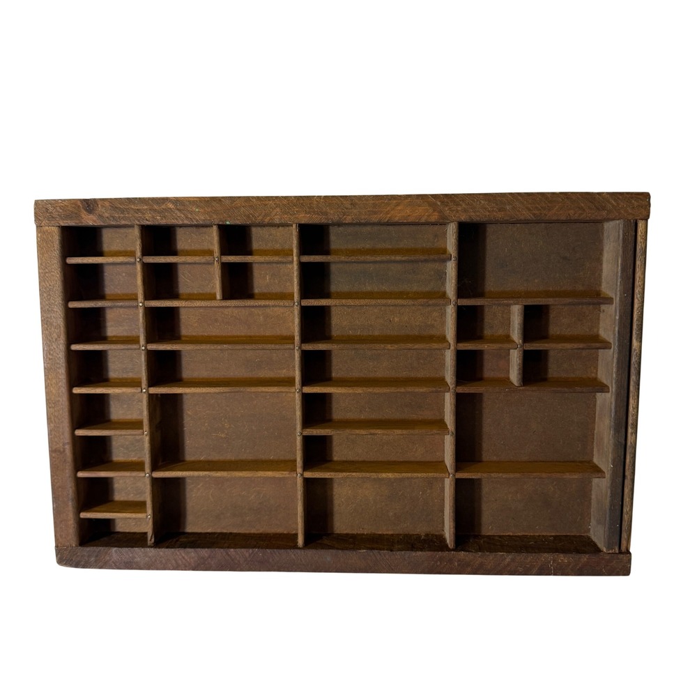 Vintage Wooden Printer Drawer Shadow Box Wall Hanging Curio Display Case 16x10